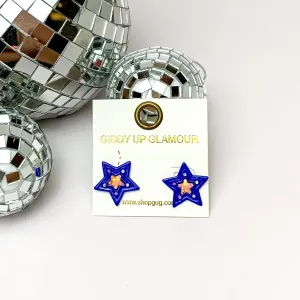 Star Shaped Stud Earrings with AB Crystals in Blue