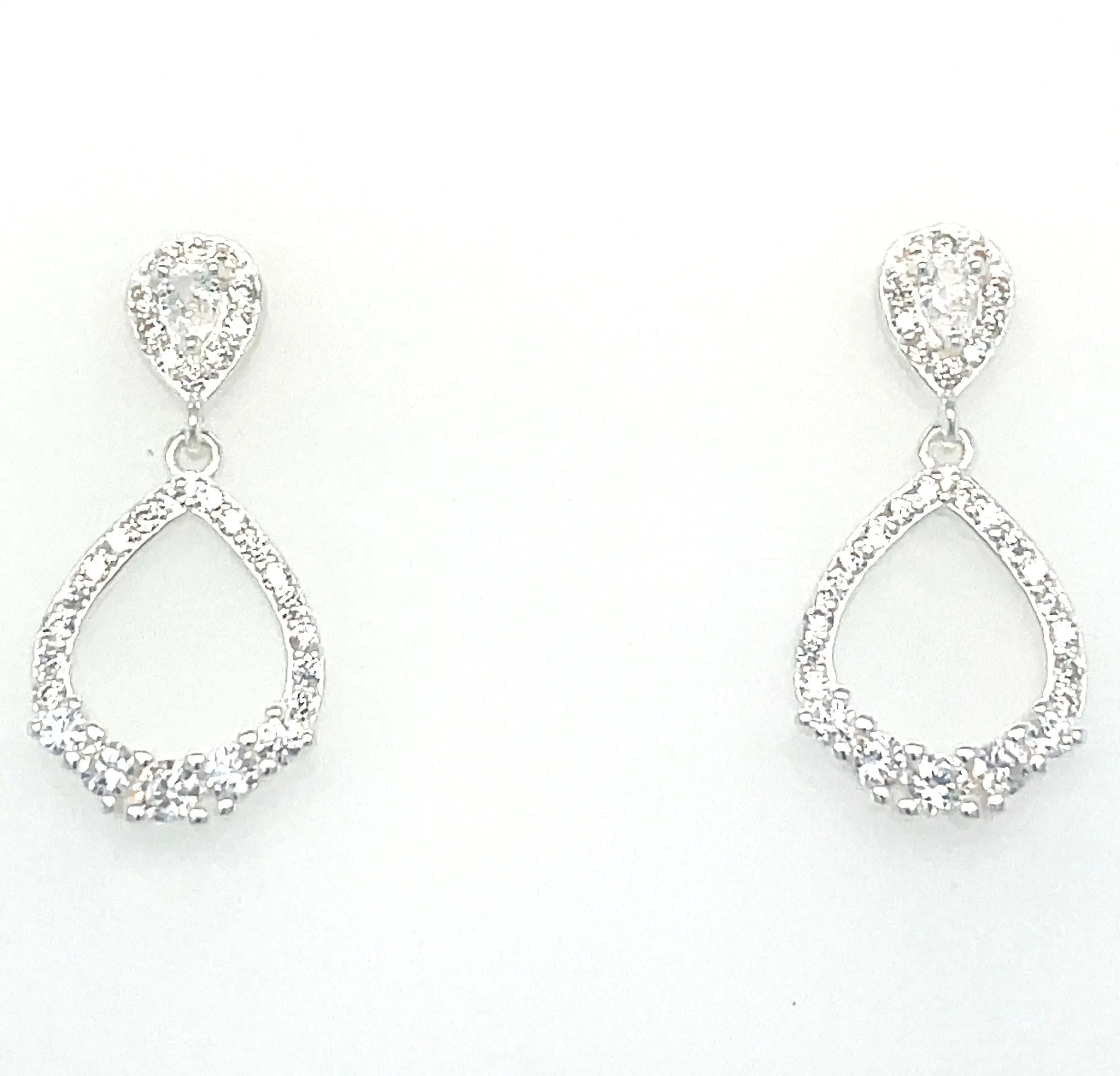 Sterling Silver Open Pear Cz Drop Earrings