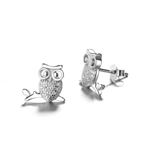 Sterling Silver Owl Stud Earrings