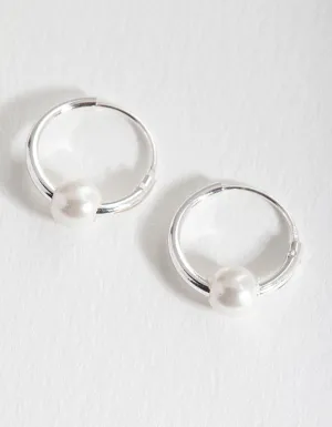 Sterling Silver Pearl Hoop Earrings