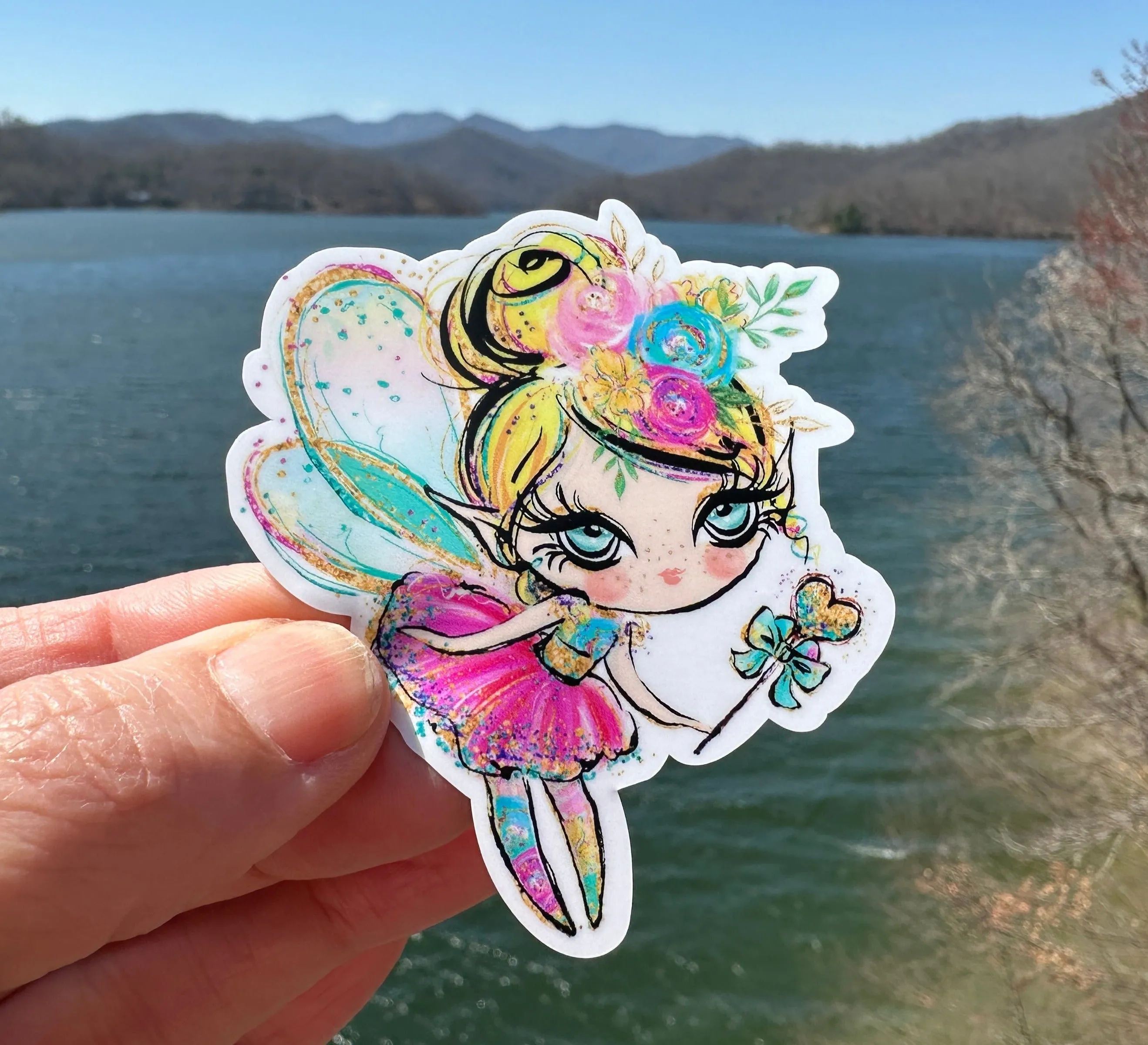 Sticker | 12D | Colorful Fairy | Waterproof Vinyl Sticker | White | Clear | Permanent | Removable | Window Cling | Glitter | Holographic