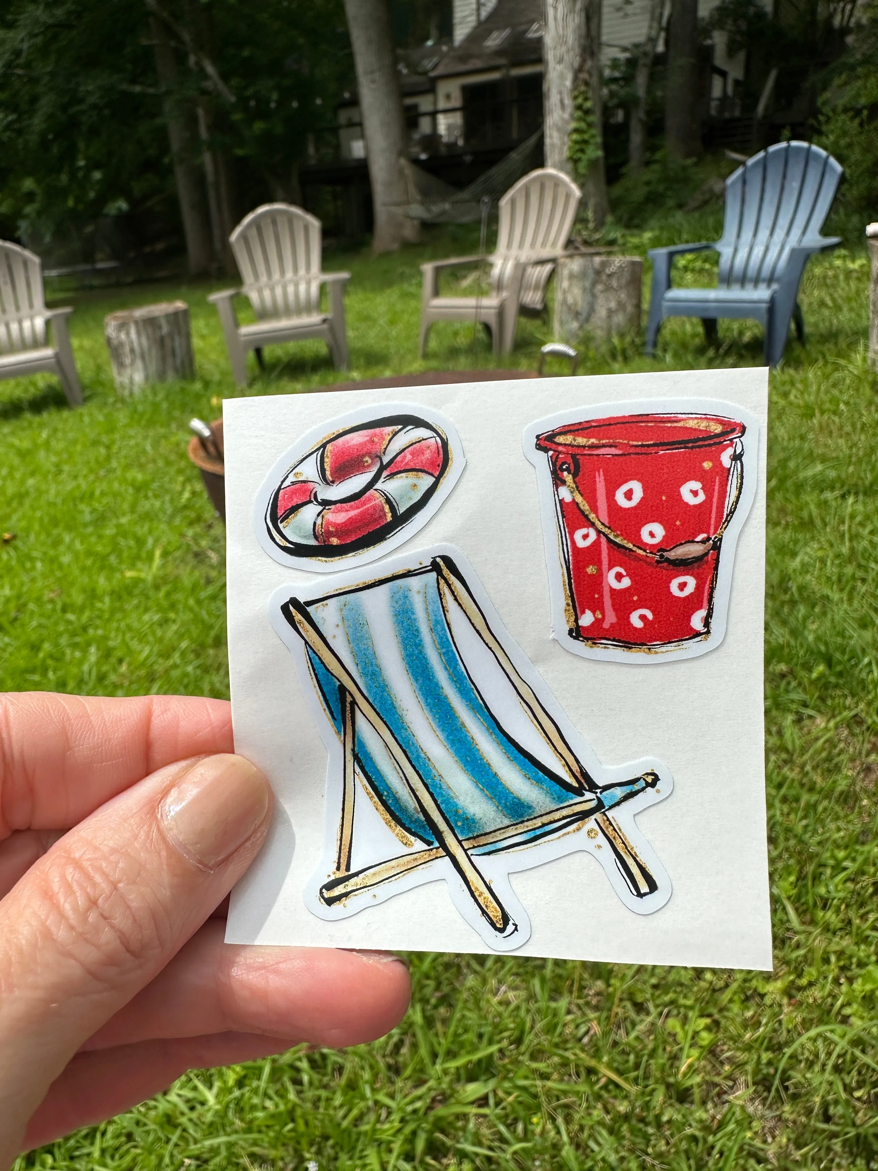 Sticker | Nautical E | Blue Beach Chair | Waterproof Vinyl Sticker | White | Clear | Permanent | Removable | Window Cling | Glitter | Holographic