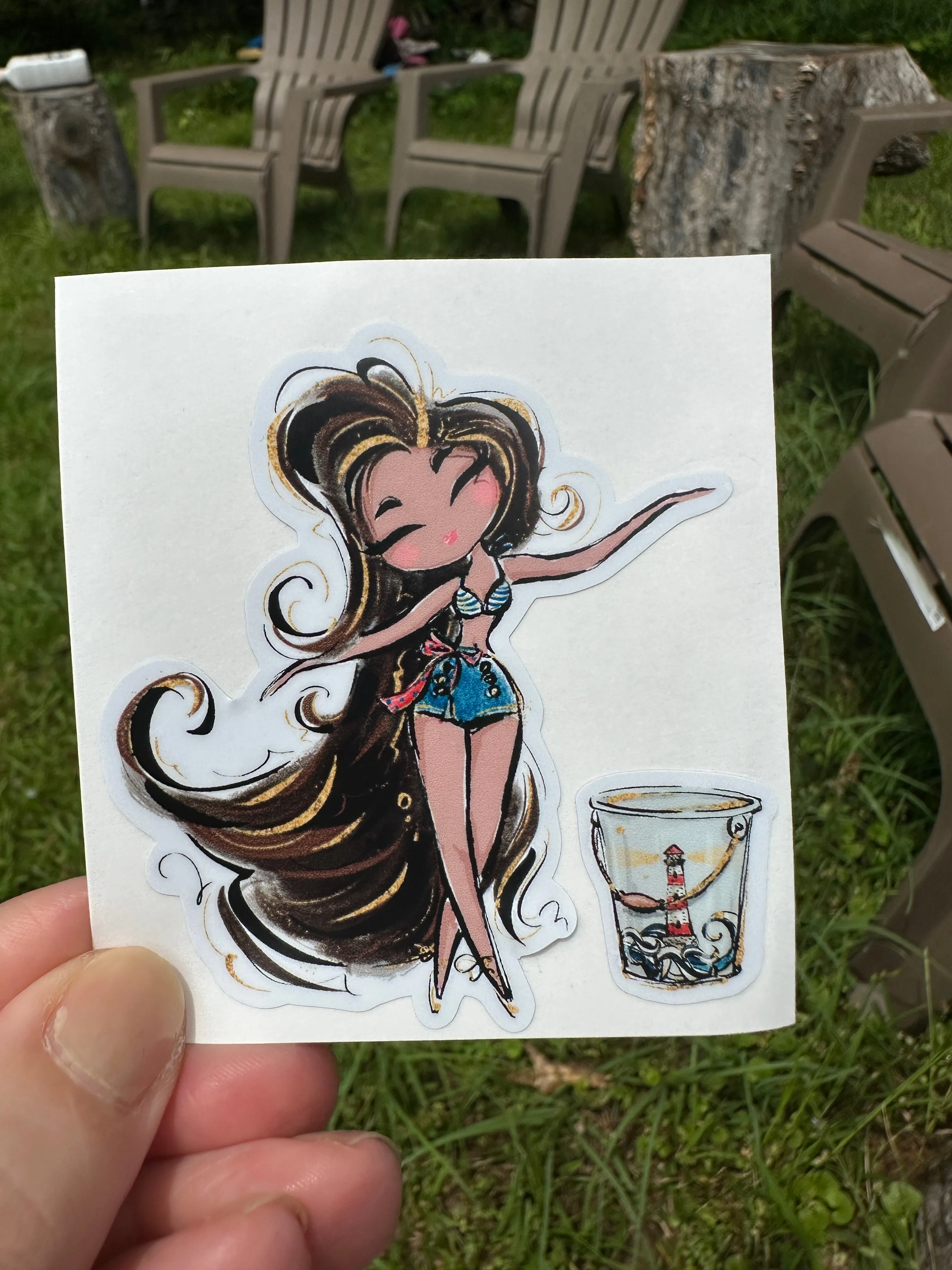 Sticker | Nautical N | Girl with Brown Skin | Waterproof Vinyl Sticker | White | Clear | Permanent | Removable | Window Cling | Glitter | Holographic