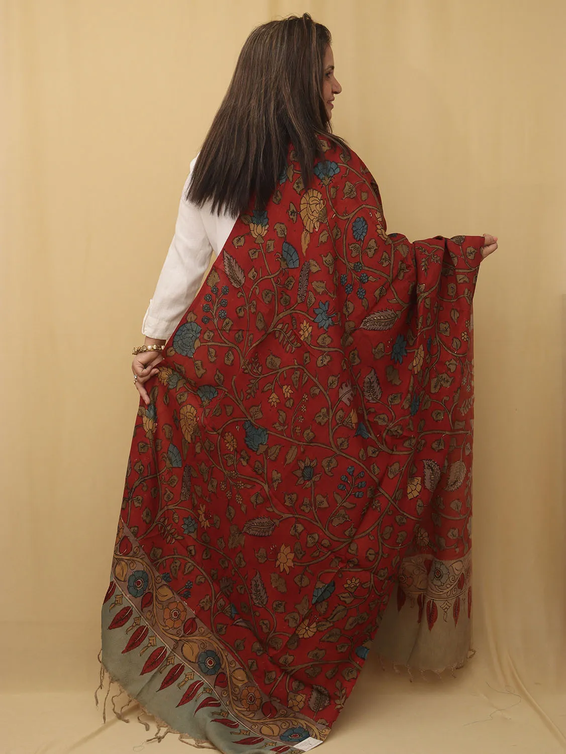 Stunning Red Pen Kalamkari Pure Silk Dupatta for Elegant Style