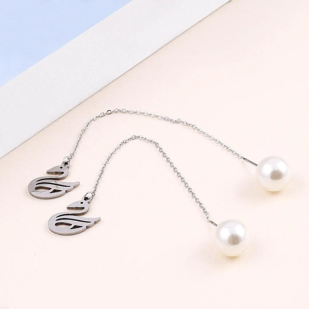 Swan Pearl Drop Earrings