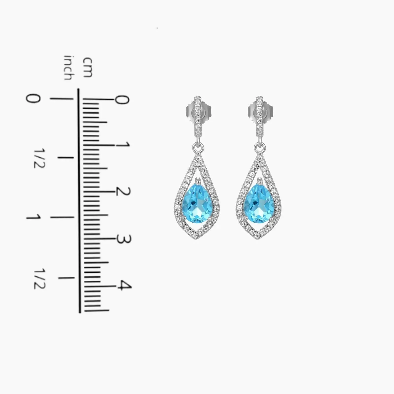 Swiss Blue Topaz Dangling Earrings - Pear Cut - Irosk Australia ®