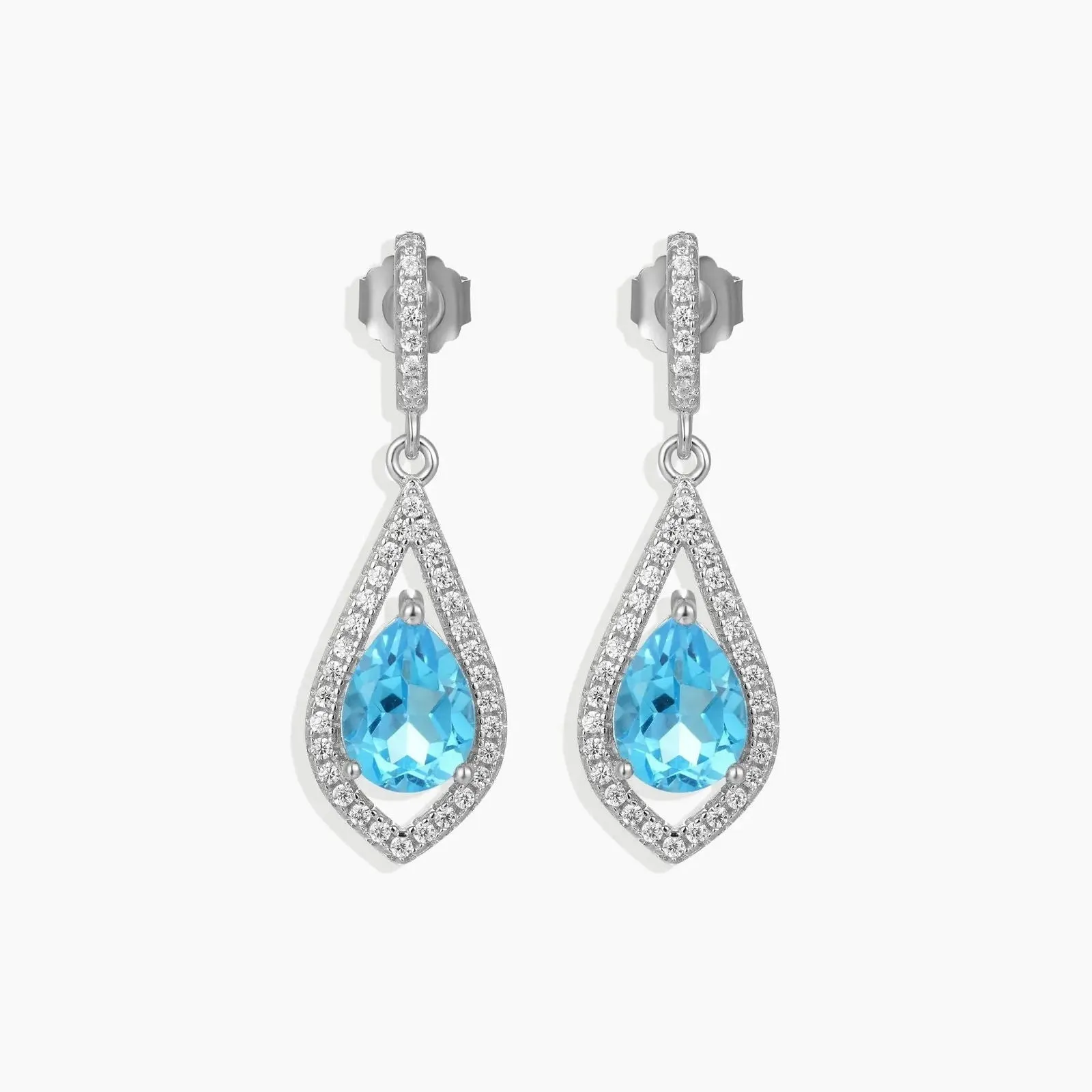 Swiss Blue Topaz Dangling Earrings - Pear Cut - Irosk Australia ®