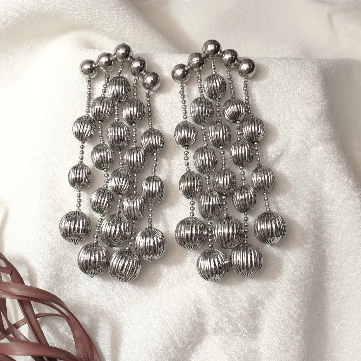 TFC Vortex Bold Bead Waterfall Silver Plated Dangler Earrings