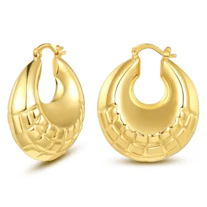 Thick Chunky Croissant Hoop Earrings 14K Gold