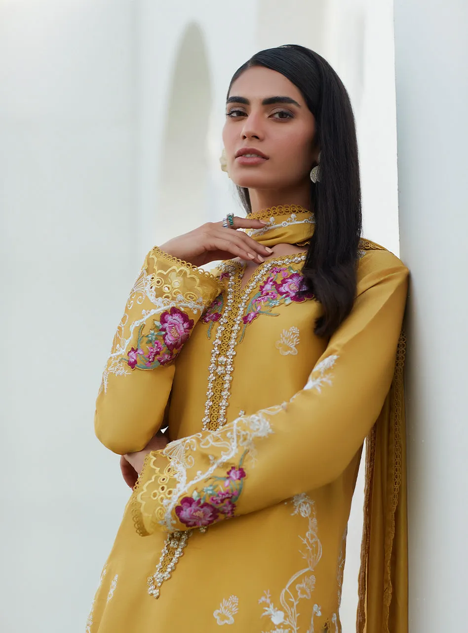 Tinsley Kiwi Embroidered Silk Shirt and Dupatta