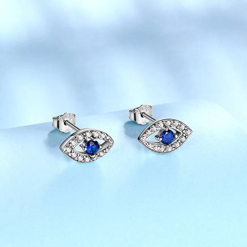 Tokyo Mart Sapphire Evil Eye Earrings Studs Men Womens Jewelry 925 sterling silver