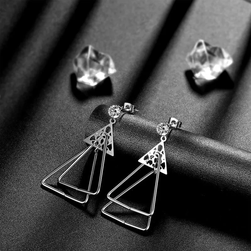 Tokyo Mart Triangle Dangle Drop Earrings Women Jewelry Stainless Steel