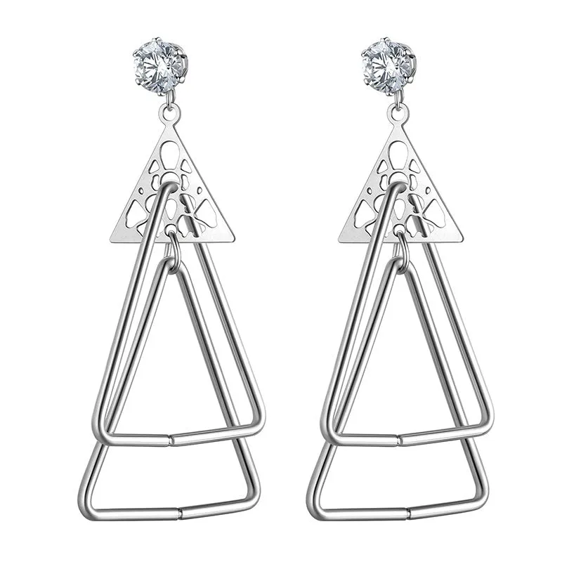 Tokyo Mart Triangle Dangle Drop Earrings Women Jewelry Stainless Steel