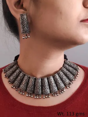 Traditional Oxidised Silver Replica Necklace Set for Navratri & Garba | Sarichka