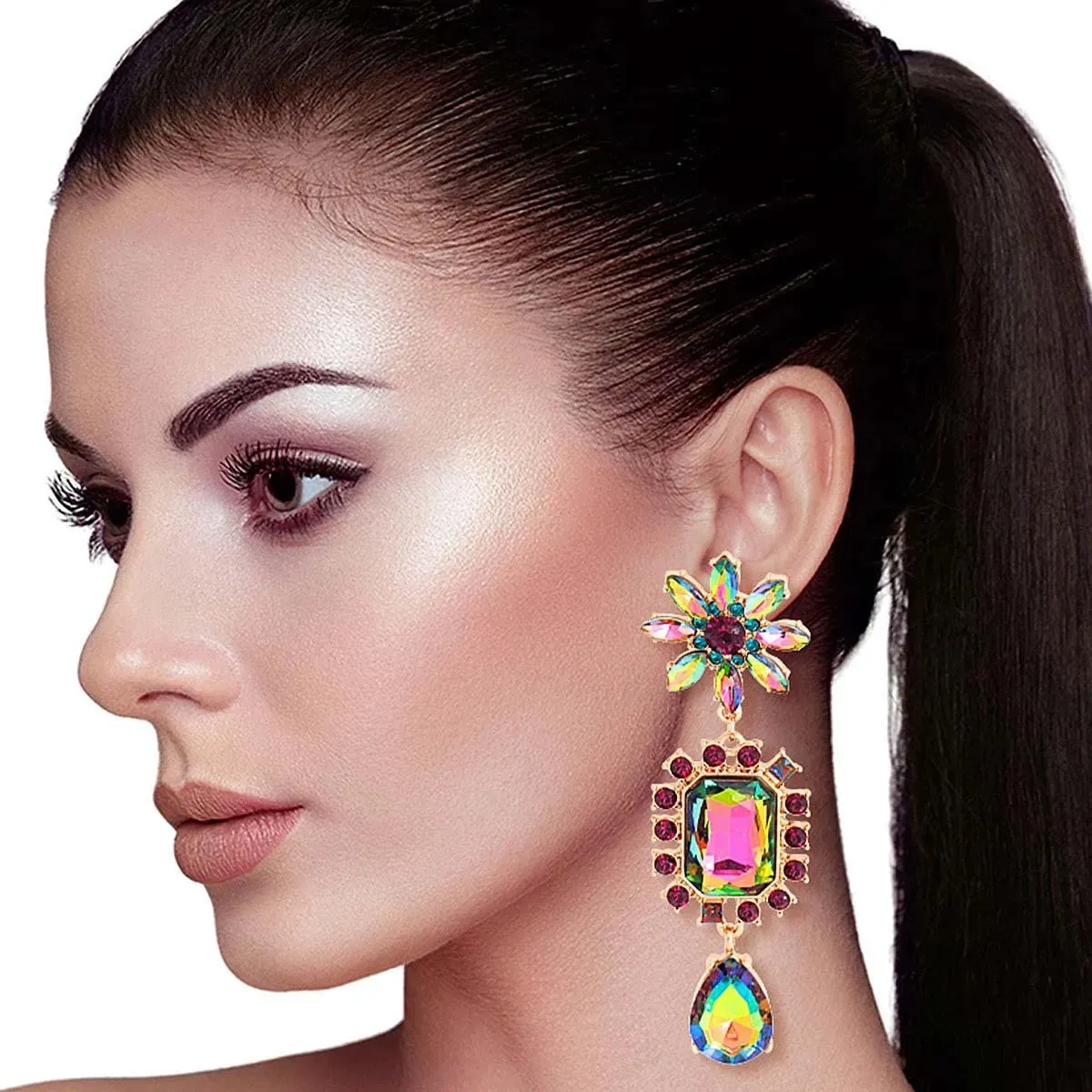 Upgrade Your Jewelry Box: Stunning Pink/Green Flower Drop Dangle Earrings