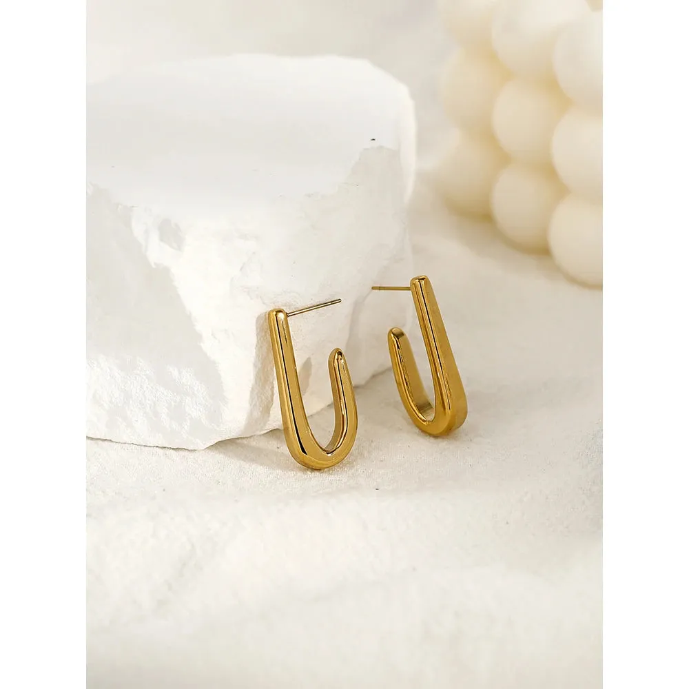 VAIGE 18K Gold Plated Stainless Steel U-Shaped Hoop Earrings - Trendy Irregular Design, High-Quality Fashion Jewelry, 3cm Length