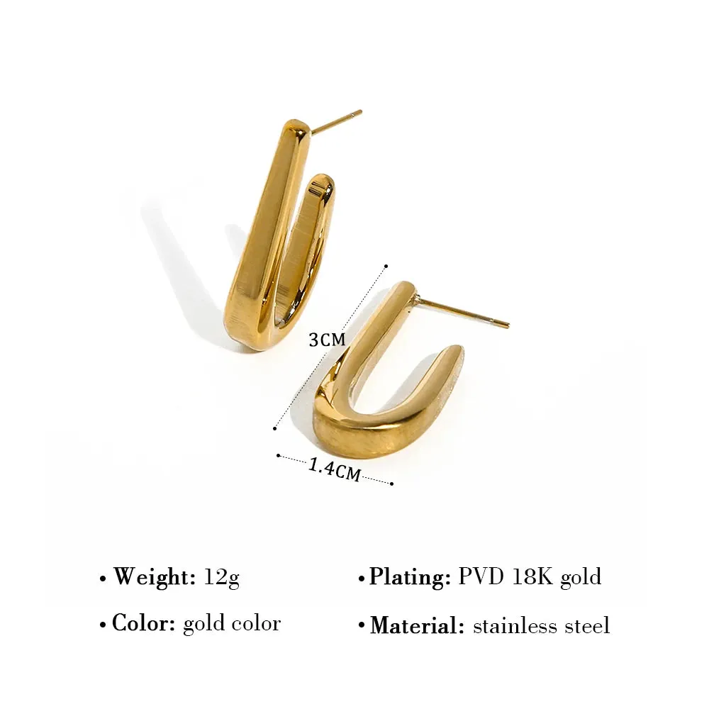 VAIGE 18K Gold Plated Stainless Steel U-Shaped Hoop Earrings - Trendy Irregular Design, High-Quality Fashion Jewelry, 3cm Length