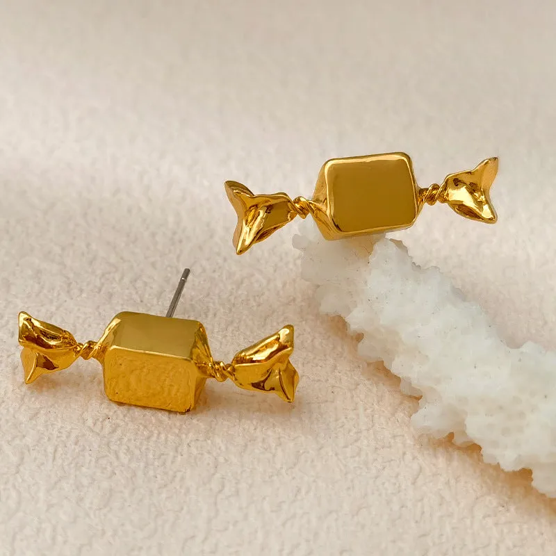 VAIGE Chic Geometric Gold and Candy Metal Stud Earrings