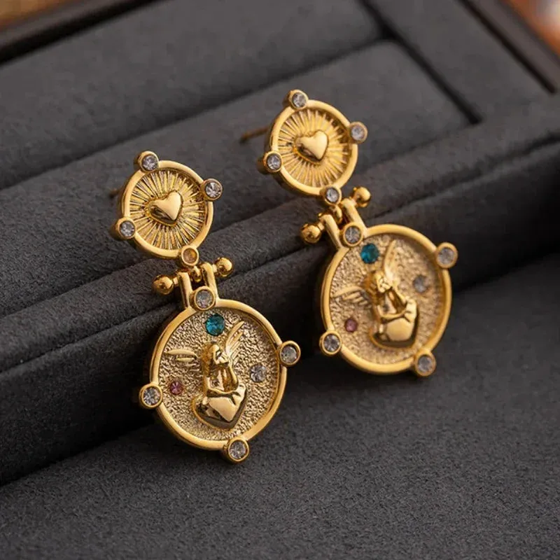 VAIGE Chic Geometric Gold Coin Pearl Drop Earrings