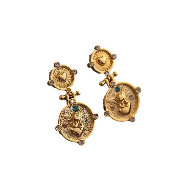 VAIGE Chic Geometric Gold Coin Pearl Drop Earrings