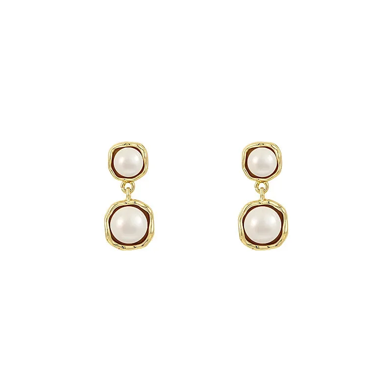 VAIGE Chic Pearl Geometric Drop Earrings in Silver and Gold