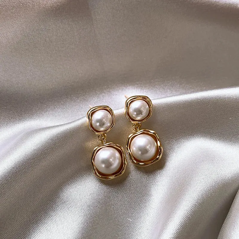 VAIGE Chic Pearl Geometric Drop Earrings in Silver and Gold