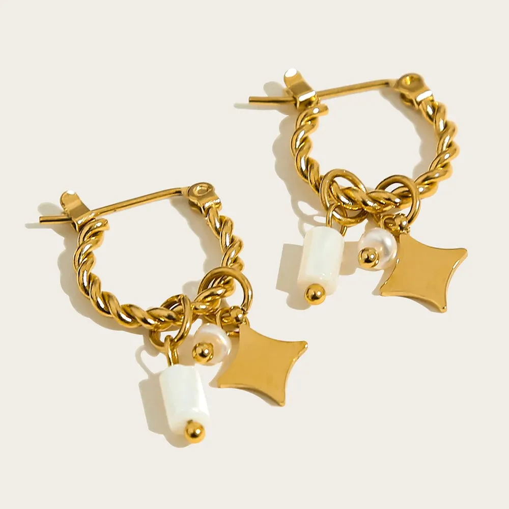 VAIGE Elegant 18K Gold Plated Stainless Steel Drop Earrings with Natural Stone Charms and Geometric Hoop Design – Trendy Fashion Jewelry Gift