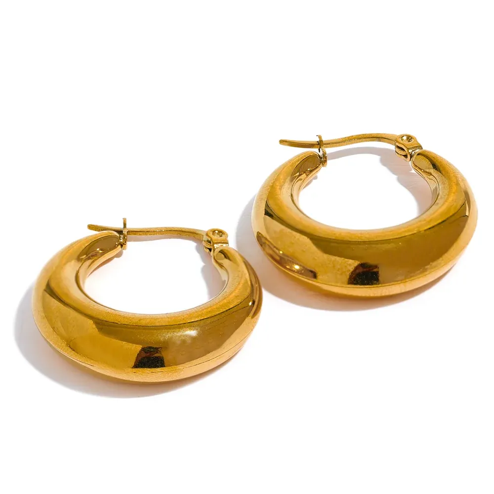 VAIGE Trendy Geometric Hoop Earrings in Stainless Steel with 18K Gold Plating - Chic Metal Texture Jewelry for Stylish Looks