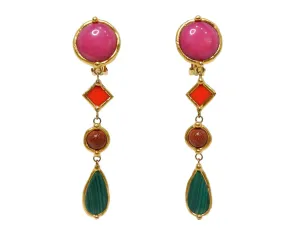 Vauquelin Handmade French Multicolor 18k Gold Plated Dangle Clip-On Earrings