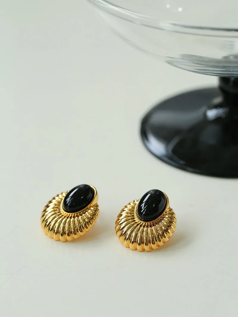 Vintage Black Agate Elegant Earrings