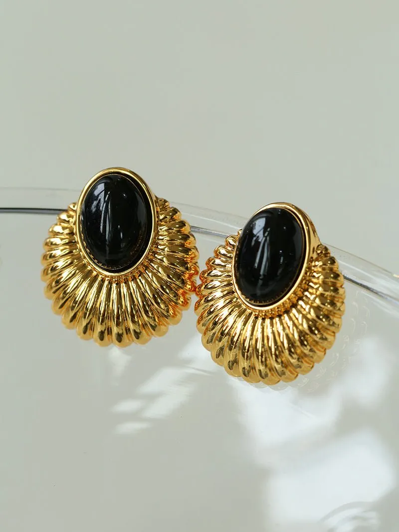 Vintage Black Agate Elegant Earrings