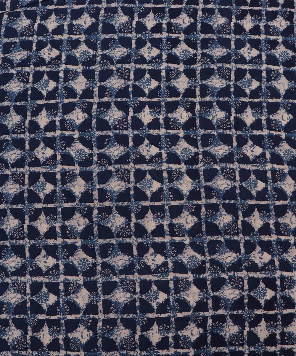 White Colour Indigo Print Cotton Fabric