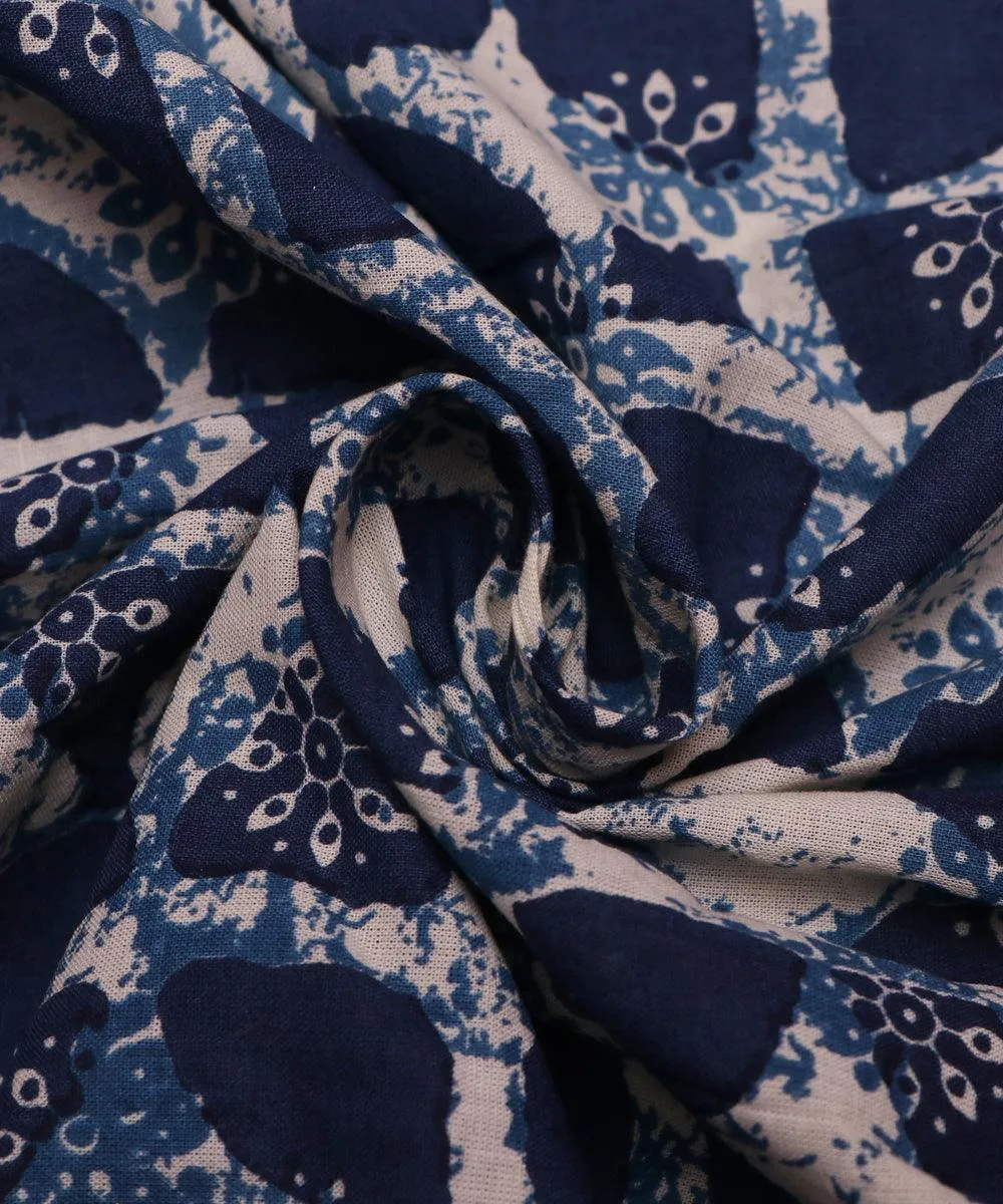 White Colour Indigo Print Cotton Fabric