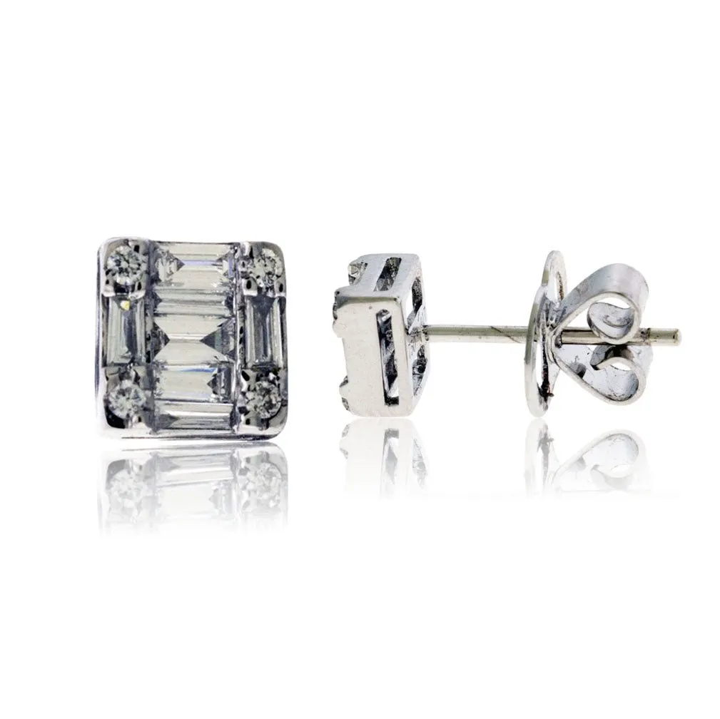 White Gold and Diamond Cluster Stud Style Earrings