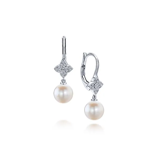 White Gold Drop Cultured Pearl Earrings