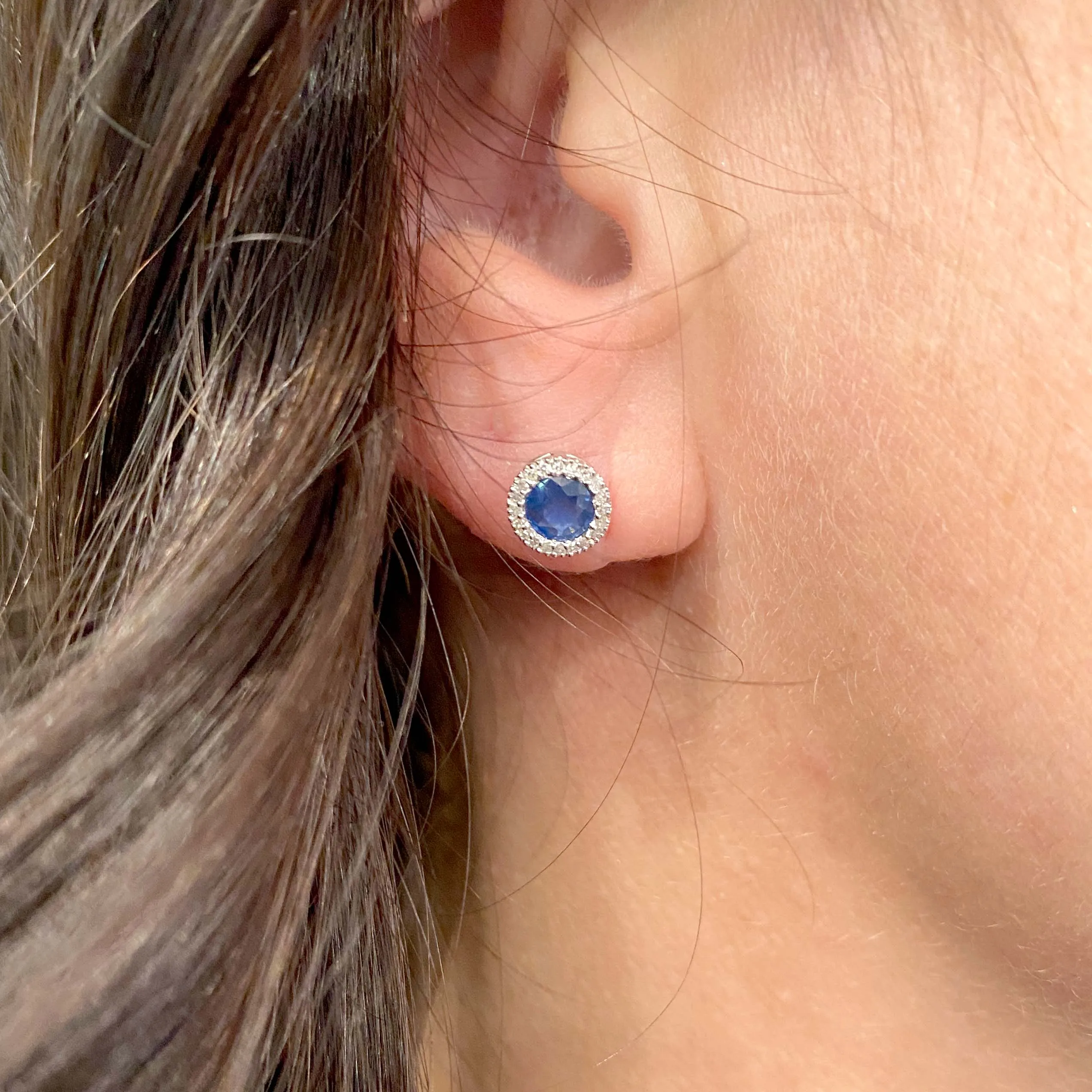 White Gold Sapphire Halo Stud  Earrings with Diamonds -Simon G