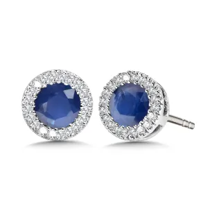 White Gold Sapphire Halo Stud  Earrings with Diamonds -Simon G