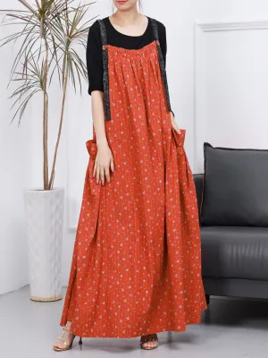 Women Stylish Floral Side Pocket Sleeveless Maxi Salopette Dress