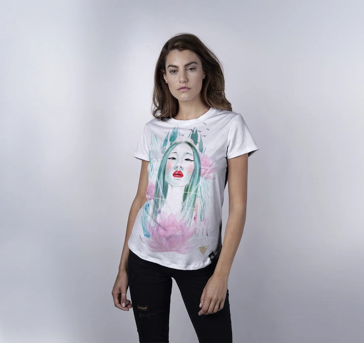 Womens Crew Tee, Girls with Lillies