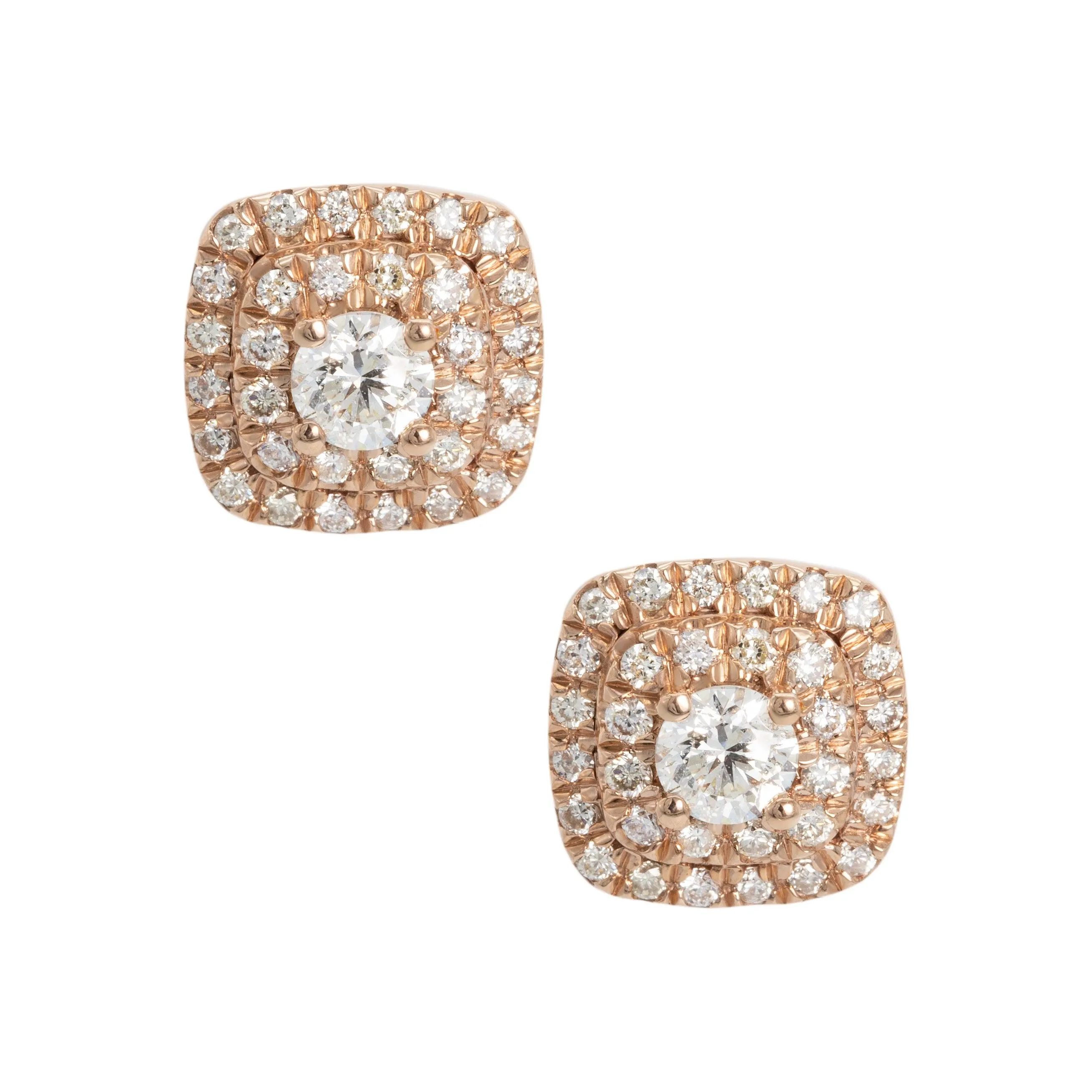 Women's Double Halo Diamond Stud Earrings 0.80ct 14K Rose Gold