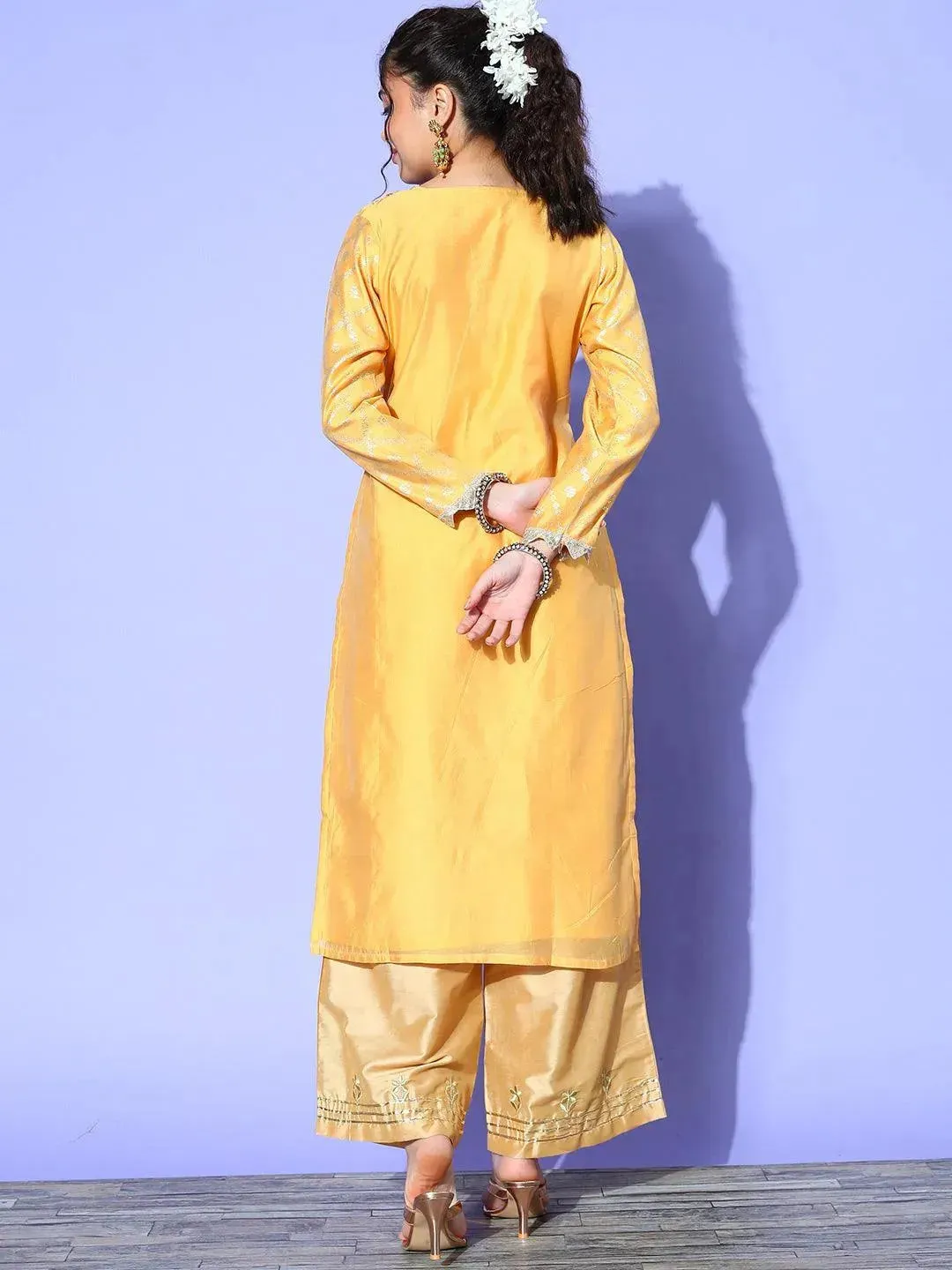 Yellow Chanderi Woven Design Straight Kurta