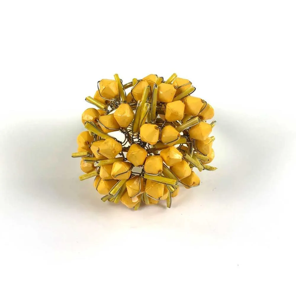 Yellow Cluster Beaded Napkin Ring | Set of 4