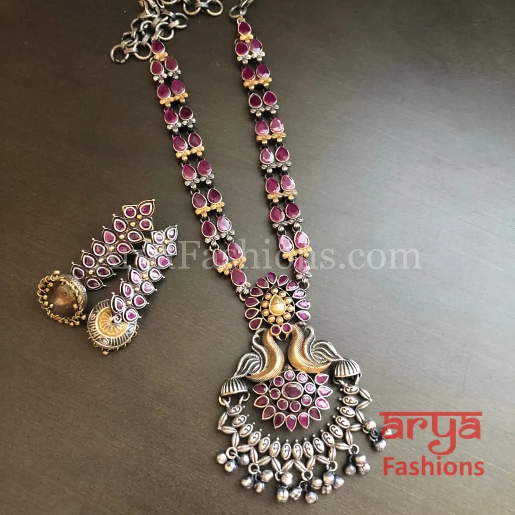 Zaira Pink Dual Tone Tribal Necklace with Ruby Cultured Stones